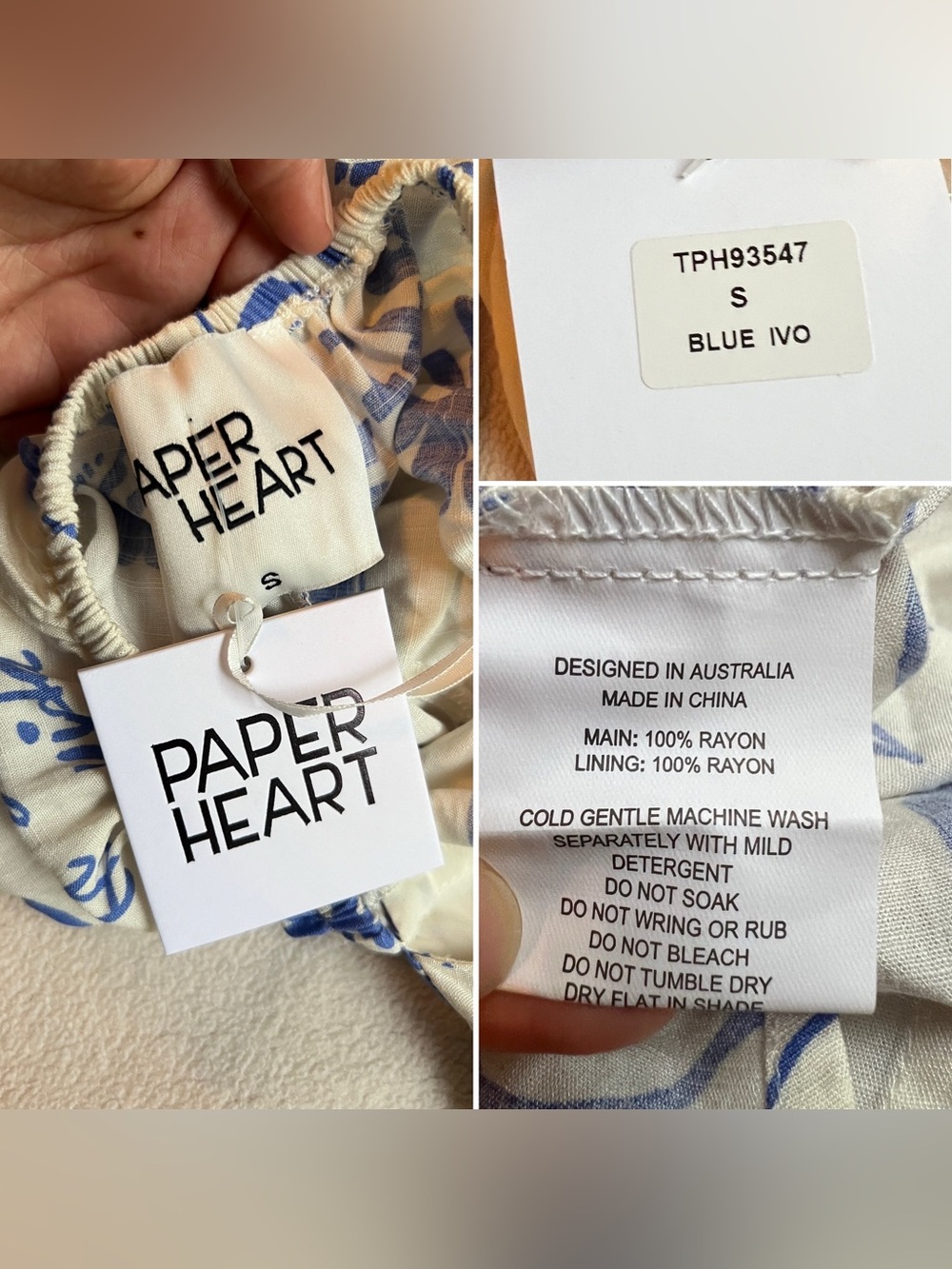 Paper Heart Anthropologie Maxi Dress Vino Tie Back Size S White Blue Summer - Picture 8 of 14
